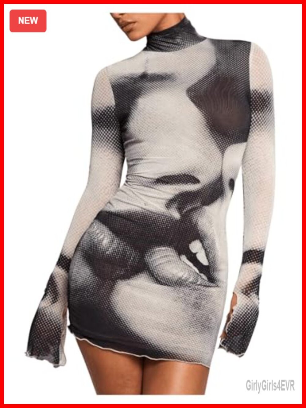 Women's Long Sleeve Bodycon Mini Dress High Neck Club Night Out Party